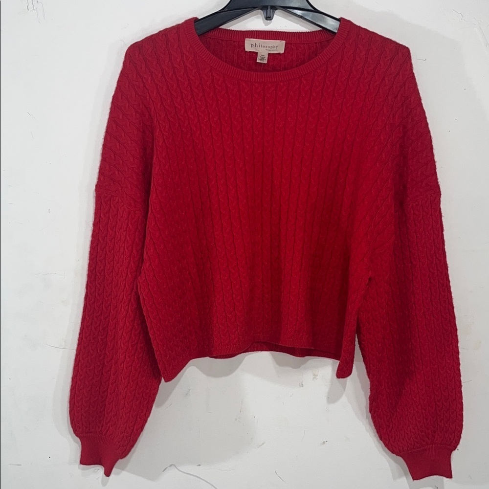 Philosophy Viscose Blend Cable Knit Crew Neck Drop Shoulder Sweater Size Large